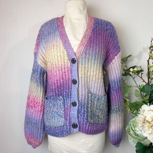 BB Dakota by Steve Madden Medium Pastel Ombre Knit Cardigan Sweater Pink Purple